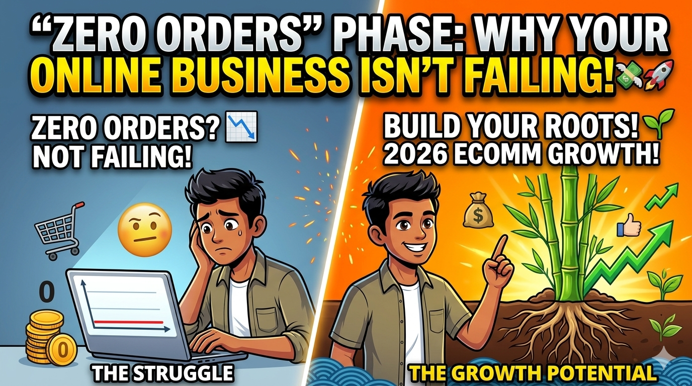 A comparison of an entrepreneur facing "Zero Orders" versus a successful business owner using the Storemate Order Management System to scale their online business in Sri Lanka.