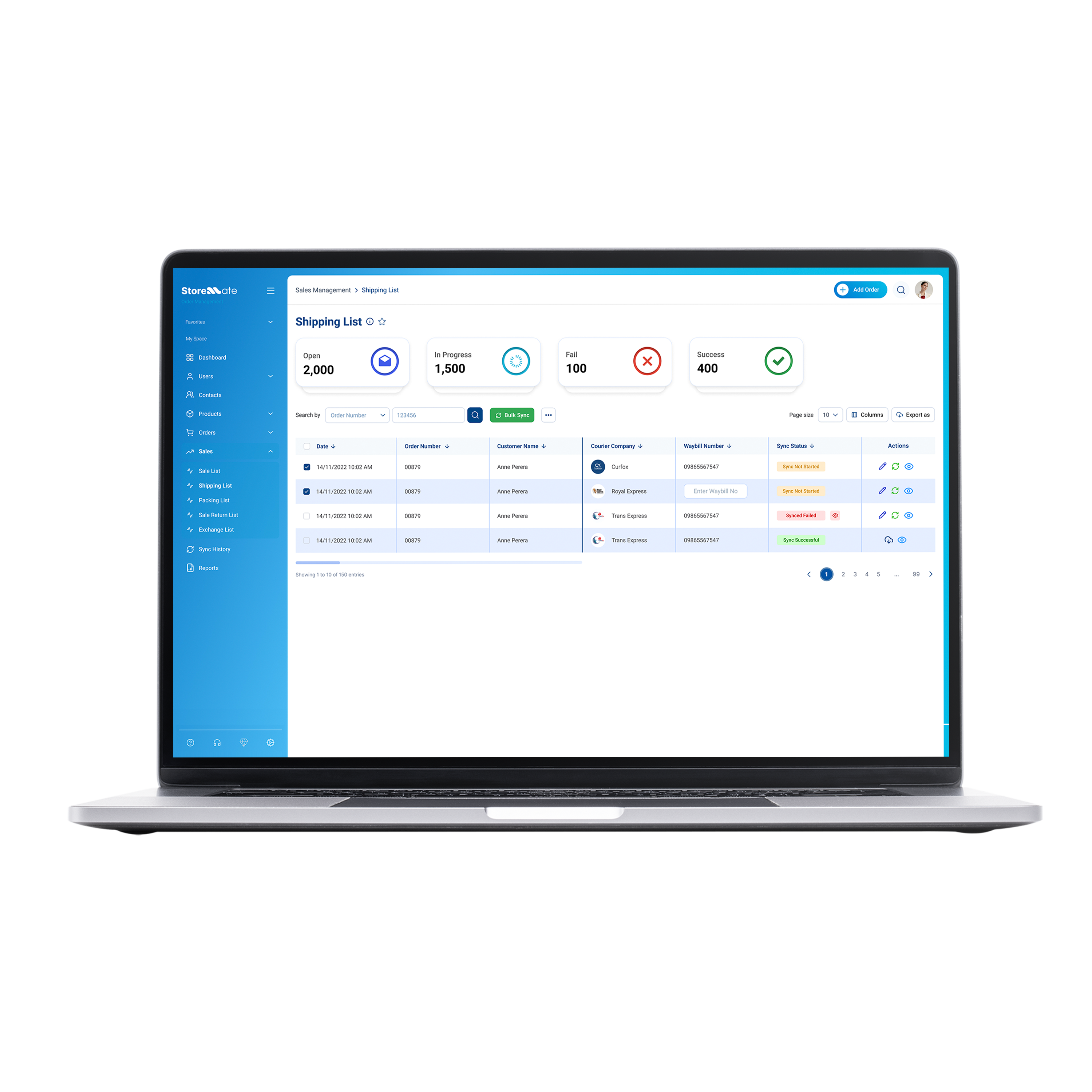 Storemate Shipping List — orders synced across couriers