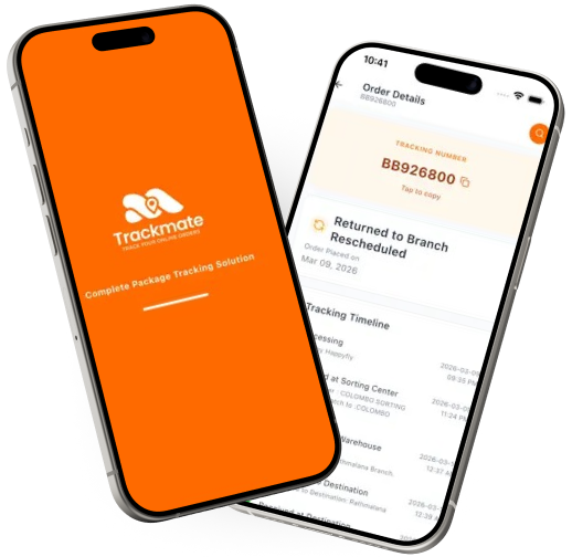 TrackMate app screens showing tracking interface